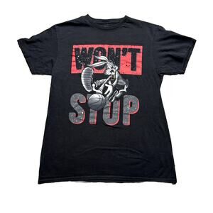 Looney Tunes Shirt Mens Size Medium Bugs Bunny Won't Stop Basketball Black Tee